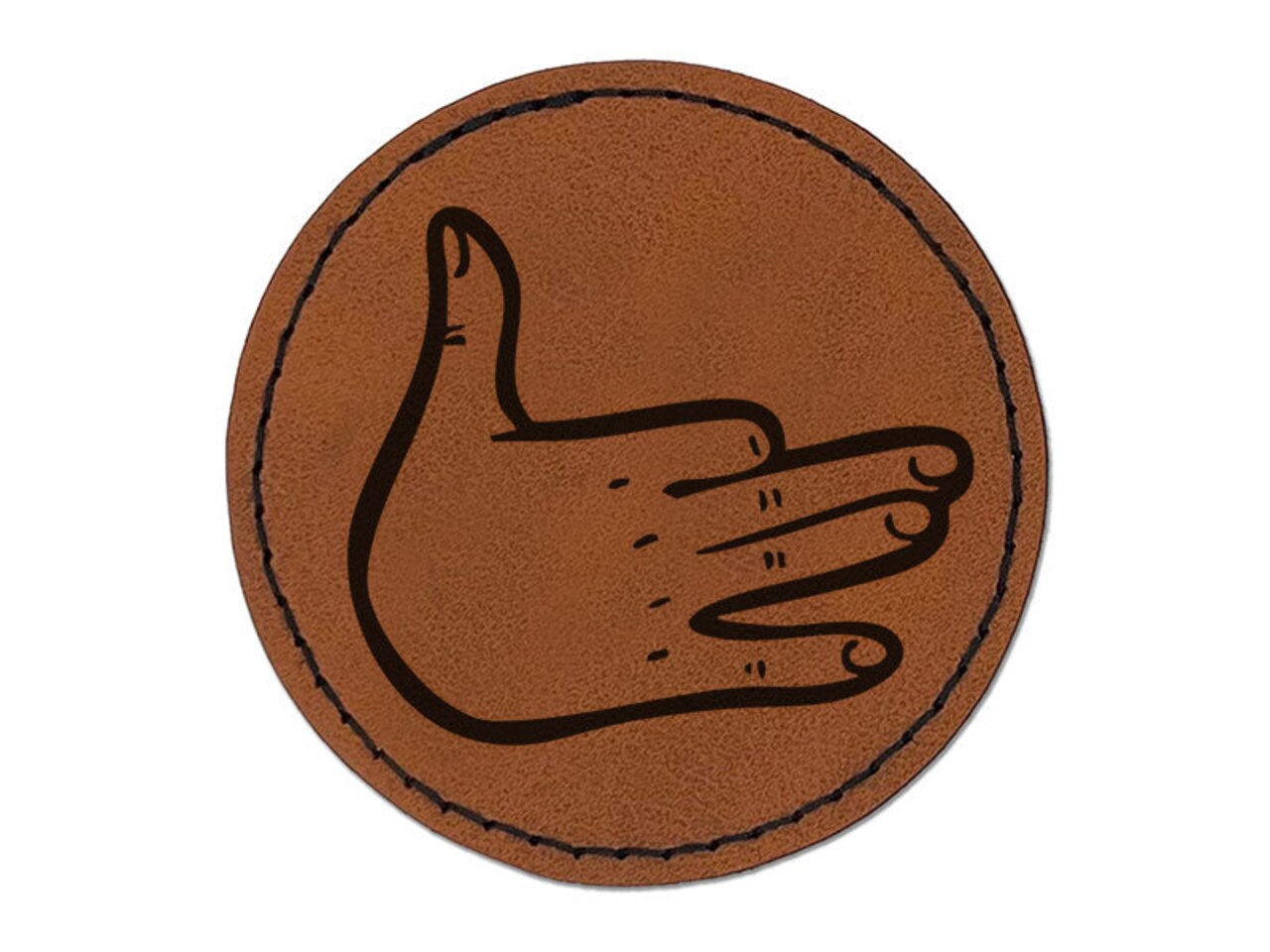 Dog Shadow Puppet Hand Round Iron-On Engraved Faux Leather Patch Applique - 2.5 Inch